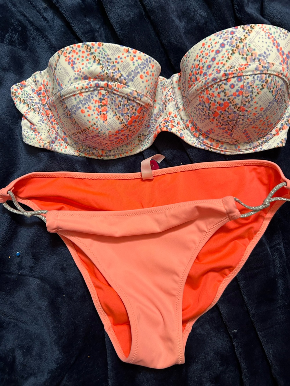 Victoria's Secret Coral Bikini Bottom with Speckled Printed Underwire Top